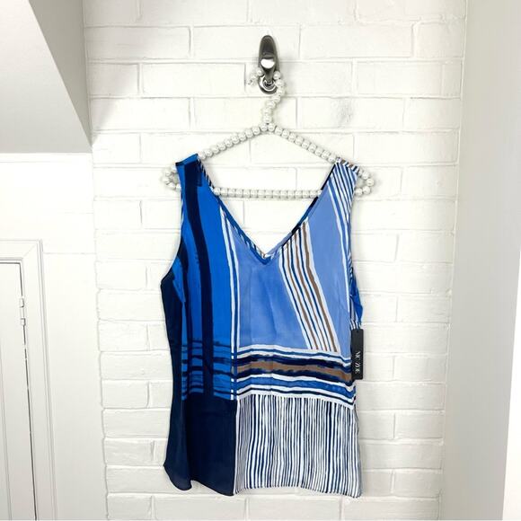 NWT Nic + Zoe Blue Abstract Print Silk Blend Tank Top Size MP - Picture 2 of 9